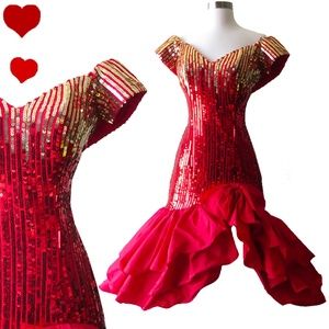Alyce Designs Dresses - Vintage 80s Red Gold Sequin Prom Party Dress XS S Alyce Designs Dresses - Vintage 80s Red Gold Sequin Prom Party Dress XS S